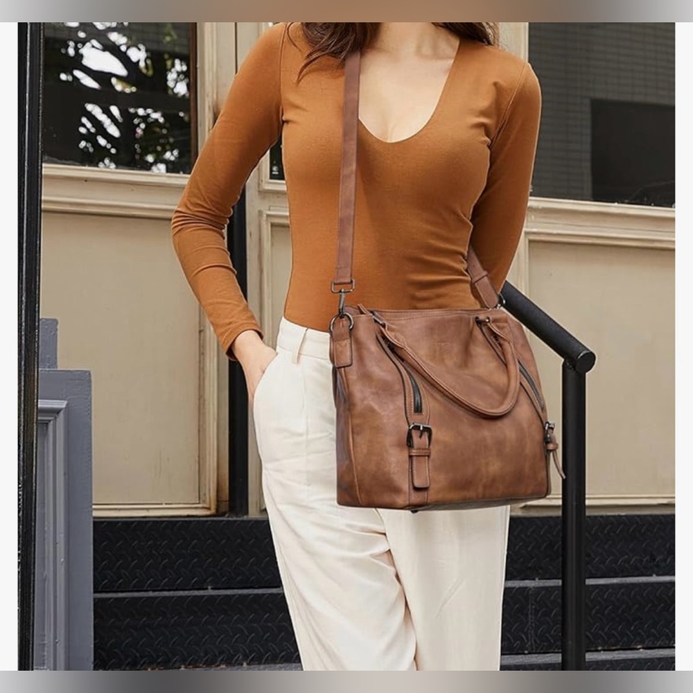 NWOT Brown Vegan Leather Handbag - Picture 15 of 15